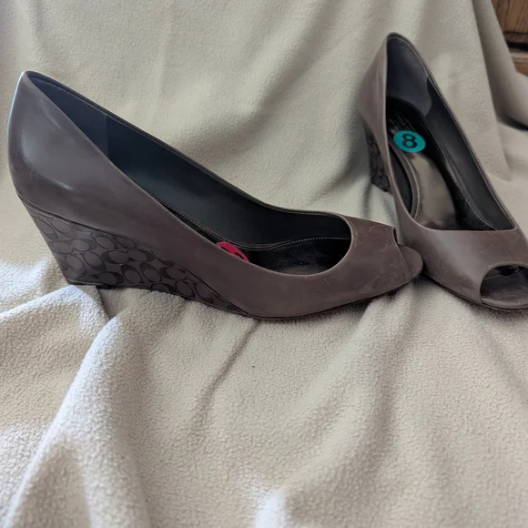 Coach Brown Peep-Toe Wedge Heels - Picture 1 of 6